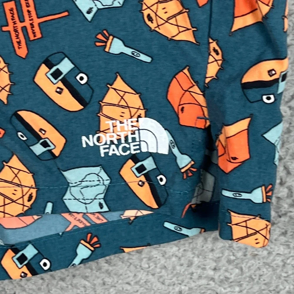 The North Face Mens Class V Camping Print Shorts Teal Orange‎ Large Novelty L